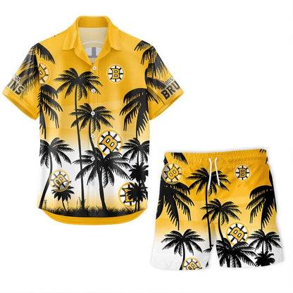 LIMITED EDITION - NEW CUSTOMIZED NHL02 BTB BOSTON BRUINS UNISEX HAWAIIAN SHIRT & SHORTS SET