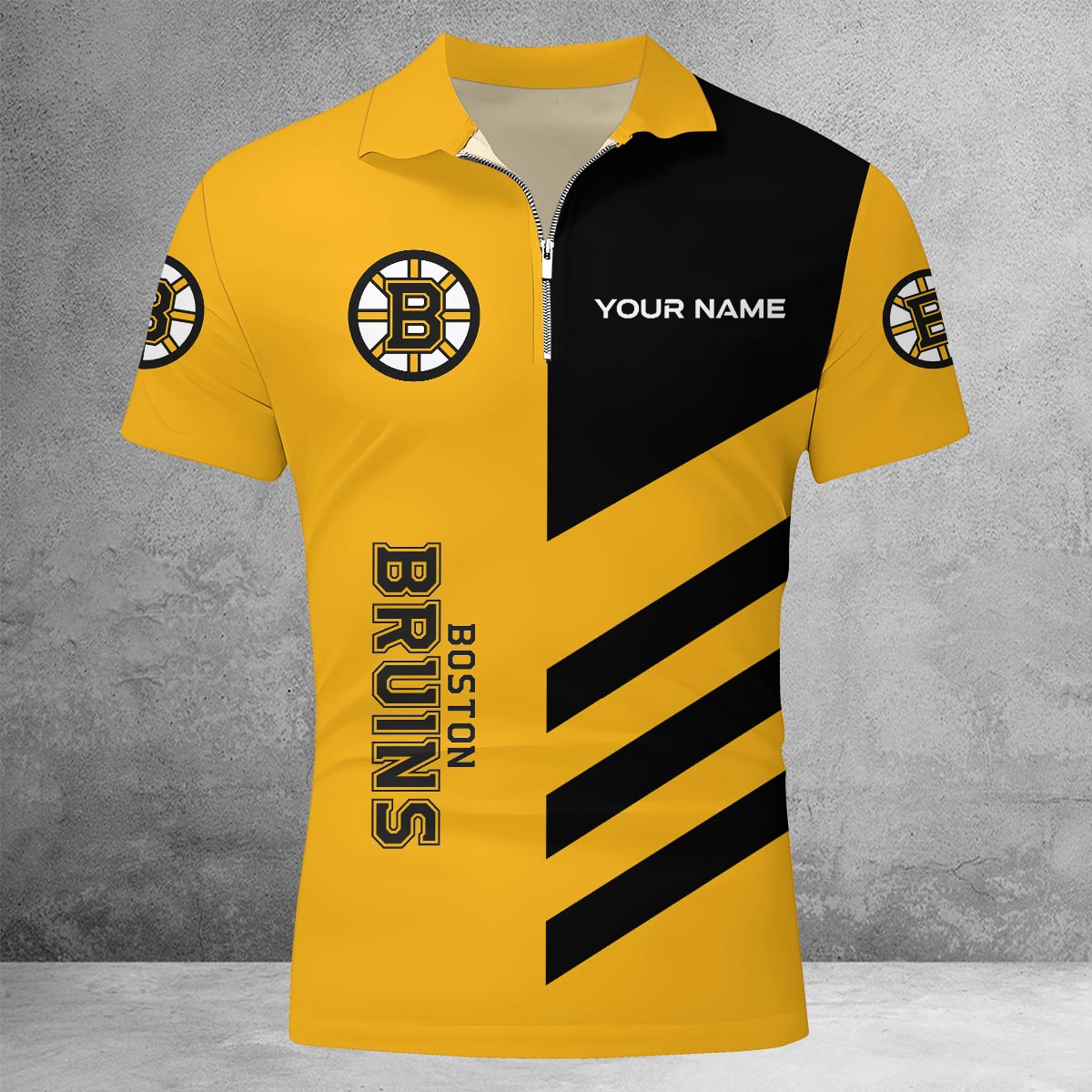 LIMITED EDITION - NEW CUSTOMIZED NHL02 BTB BOSTON BRUINS ZIP POLO SHIRT