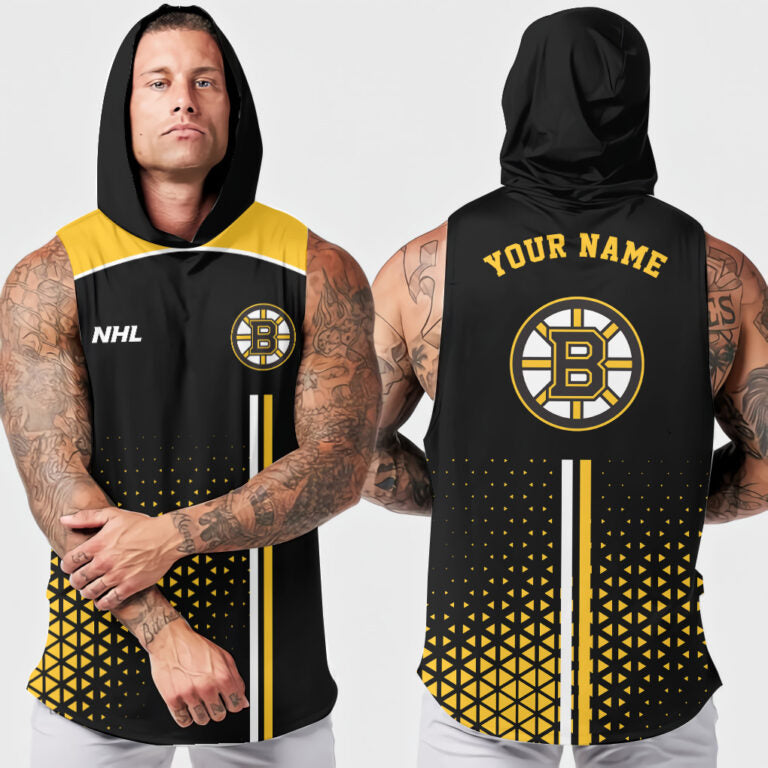 LIMITED EDITION - NEW CUSTOMIZED NHL02 BTB BOSTON BRUINS HOODED TANK TOP