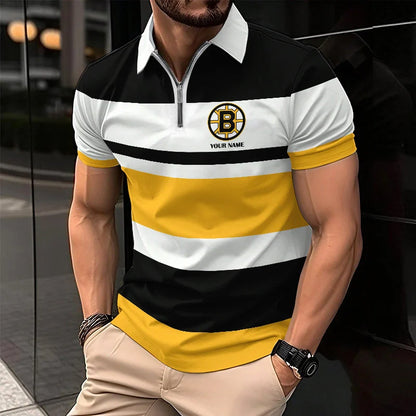 LIMITED EDITION - NEW CUSTOMIZED NHL02 BTB BOSTON BRUINS ZIP POLO SHIRT