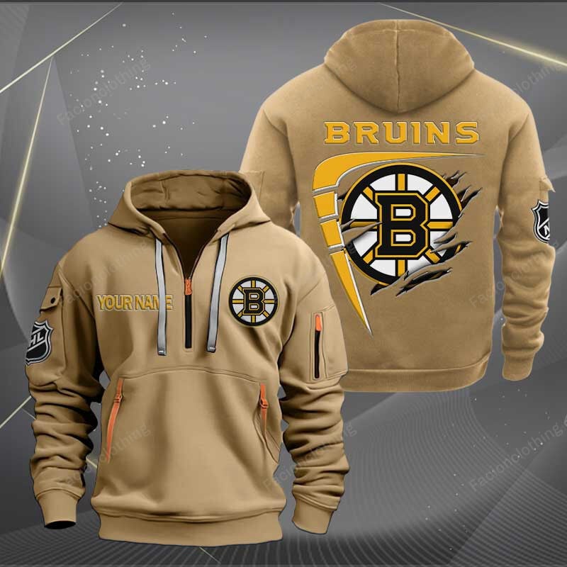 LIMITED EDITION - NEW CUSTOMIZED NHL02 BTB BOSTON BRUINS QUARTER ZIP HOODIE