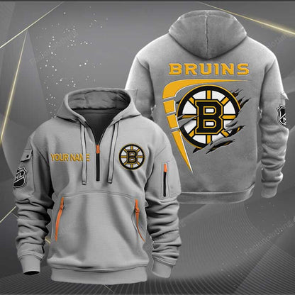 LIMITED EDITION - NEW CUSTOMIZED NHL02 BTB BOSTON BRUINS QUARTER ZIP HOODIE