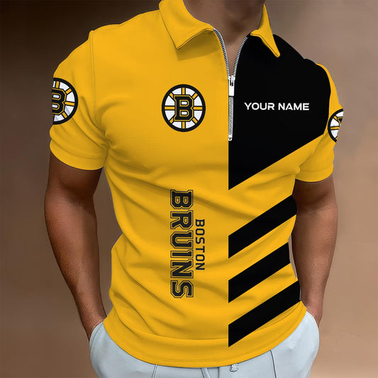 LIMITED EDITION - NEW CUSTOMIZED NHL02 BTB BOSTON BRUINS ZIP POLO SHIRT