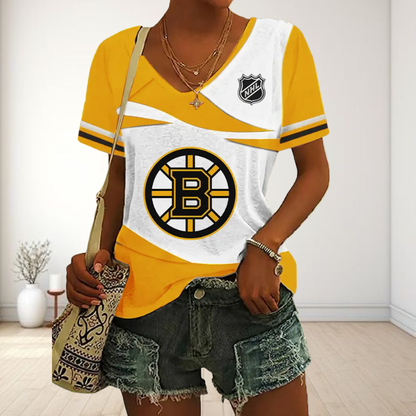 LIMITED EDITION - NEW CUSTOMIZED NHL02 BTB BOSTON BRUINS V-NECK FEMALE SHIRT
