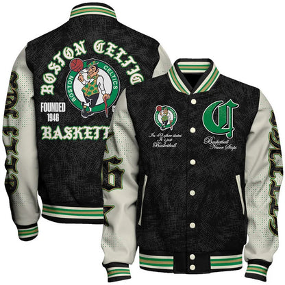 LIMITED EDITION - NEW CUSTOMIZED NBA03 BCE BOSTON CELTICS BASEBALL JACKET, SATIN VARSITY JACKET