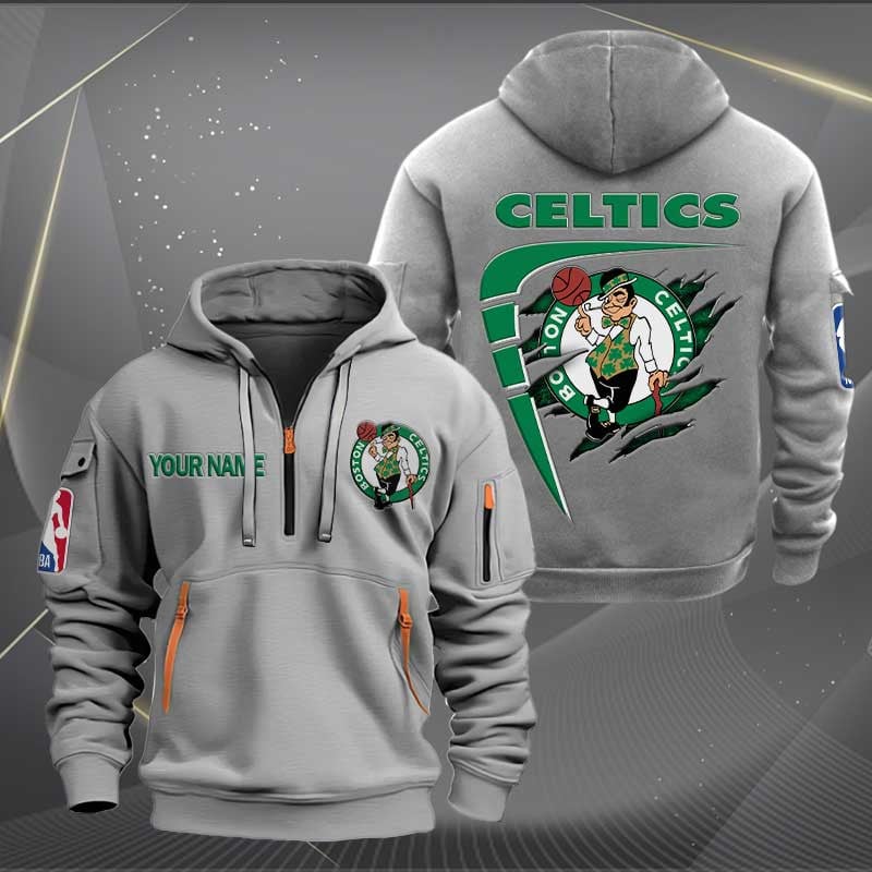 [HOT DEAL] NEW CUSTOMIZED NBA03 BC BOSTON CELTICS QUARTER ZIP HOODIE