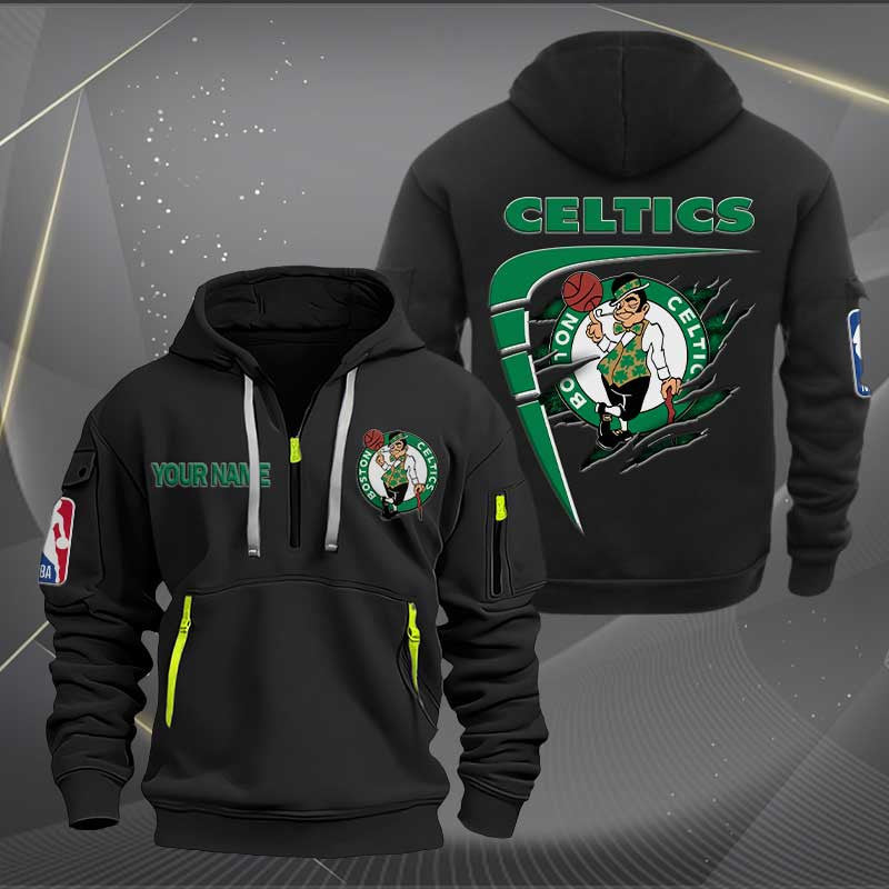 [HOT DEAL] NEW CUSTOMIZED NBA03 BC BOSTON CELTICS QUARTER ZIP HOODIE