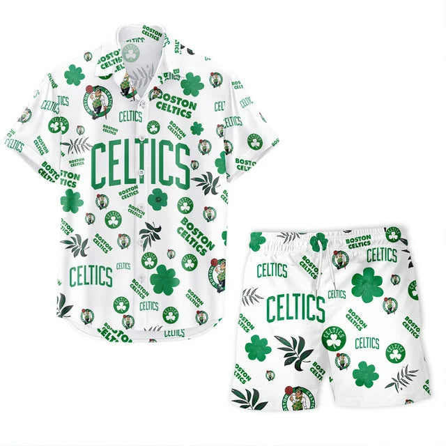 LIMITED EDITION - NEW CUSTOMIZED NBA03 BCE BOSTON CELTICS UNISEX HAWAIIAN SHIRT & SHORTS SET