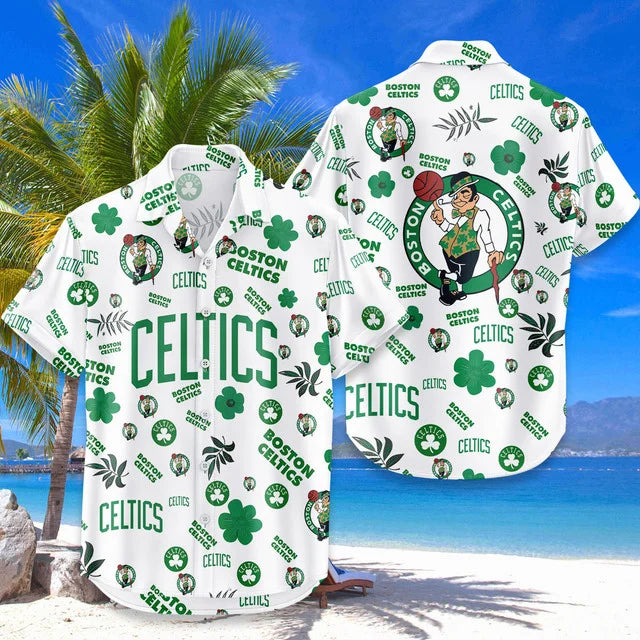 LIMITED EDITION - NEW CUSTOMIZED NBA03 BCE BOSTON CELTICS UNISEX HAWAIIAN SHIRT & SHORTS SET
