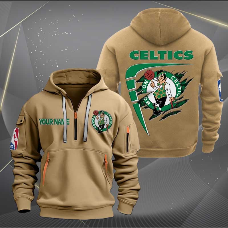 [HOT DEAL] NEW CUSTOMIZED NBA03 BC BOSTON CELTICS QUARTER ZIP HOODIE