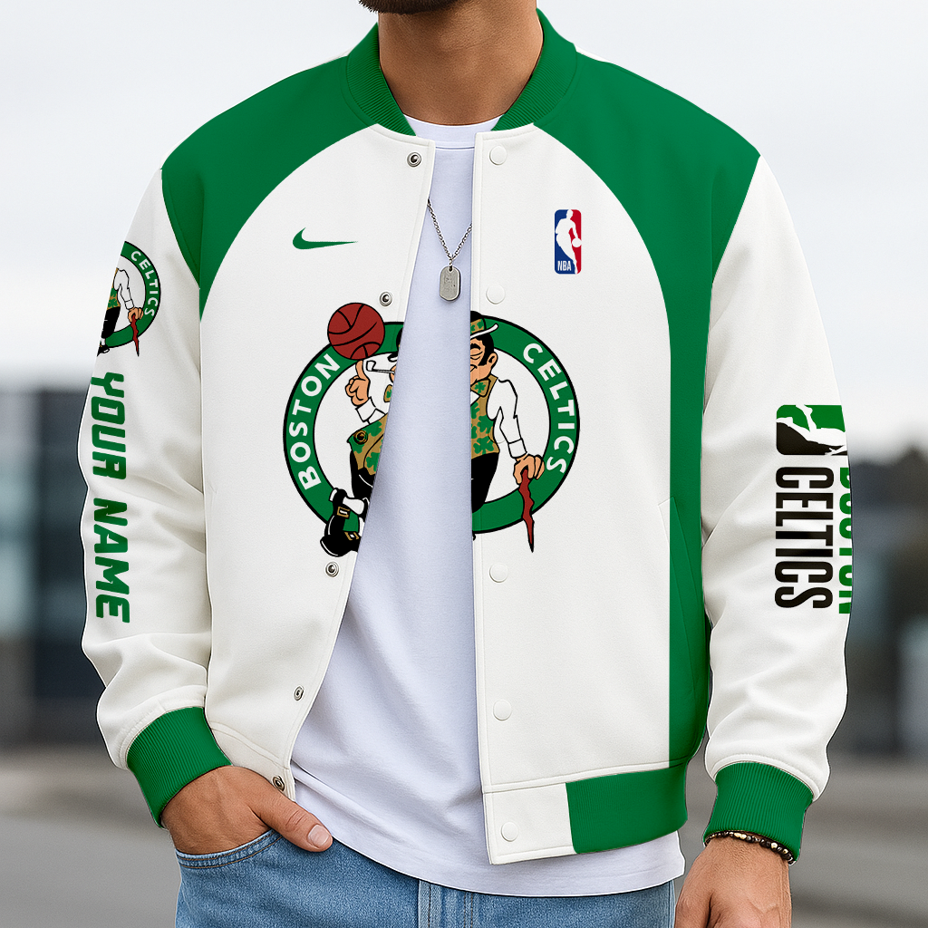 LIMITED EDITION - NEW CUSTOMIZED NBA03 BC BOSTON CELTICS BASEBALL JACKET, SATIN VARSITY JACKET