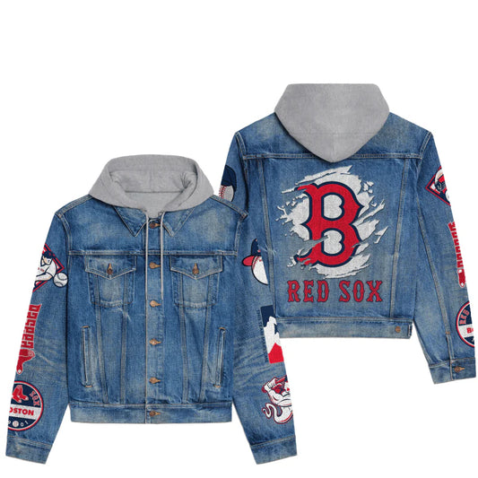LIMITED EDITION - NEW CUSTOMIZED MLB03 BRS BOSTON RED SOX HOODED DENIM JACKET