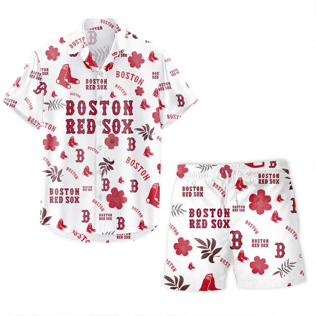 LIMITED EDITION - NEW CUSTOMIZED MLB03 BRS BOSTON RED SOX UNISEX HAWAIIAN SHIRT & SHORTS SET