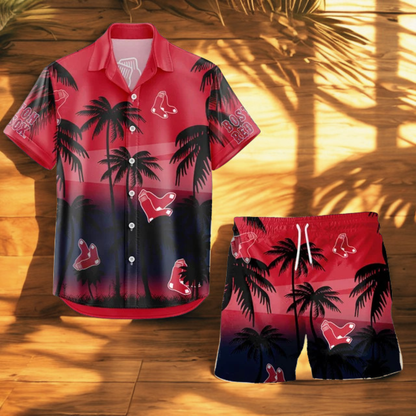 LIMITED EDITION - NEW CUSTOMIZED MLB03 BRS BOSTON RED SOX UNISEX HAWAIIAN SHIRT & SHORTS SET