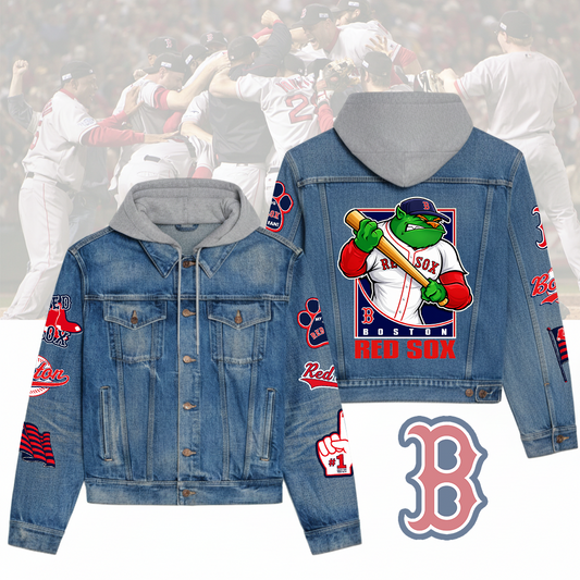 LIMITED EDITION - NEW CUSTOMIZED MLB03 BRS BOSTON RED SOX HOODED DENIM JACKET