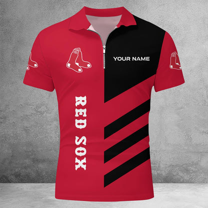 LIMITED EDITION - NEW CUSTOMIZED MLB03 BRS BOSTON RED SOX ZIP POLO SHIRT