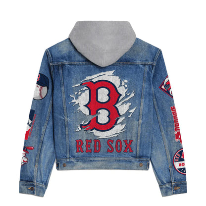 LIMITED EDITION - NEW CUSTOMIZED MLB03 BRS BOSTON RED SOX HOODED DENIM JACKET