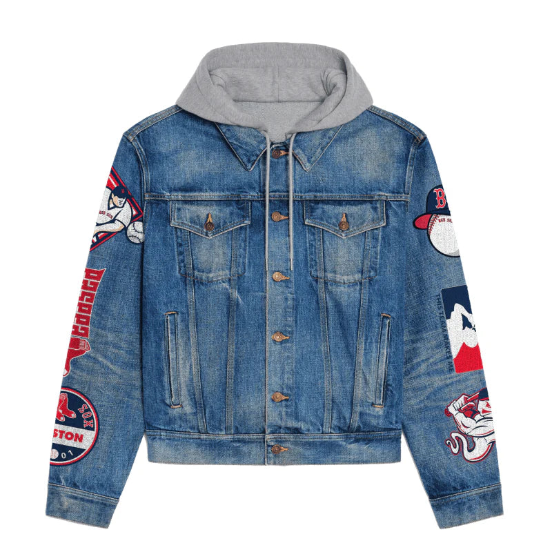 LIMITED EDITION - NEW CUSTOMIZED MLB03 BRS BOSTON RED SOX HOODED DENIM JACKET