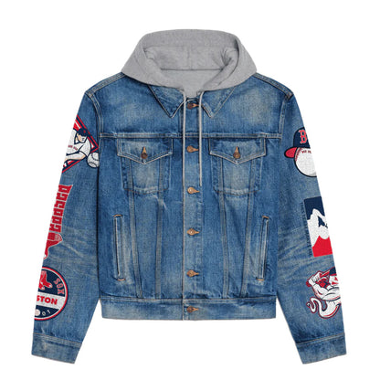 LIMITED EDITION - NEW CUSTOMIZED MLB03 BRS BOSTON RED SOX HOODED DENIM JACKET