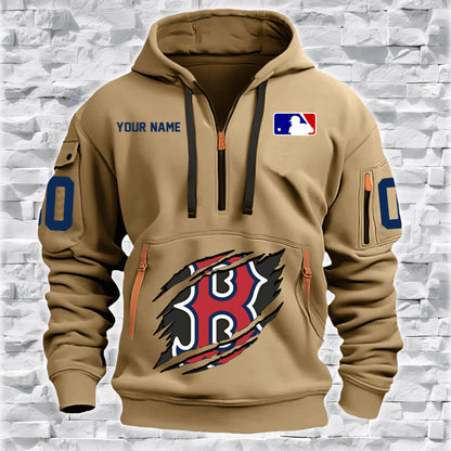 LIMITED EDITION - NEW CUSTOMIZED MLB03 BR SOX QUARTER ZIP HOODIE