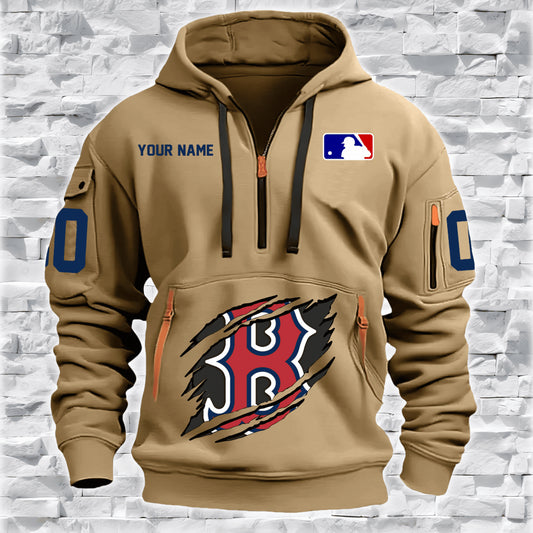 LIMITED EDITION - NEW CUSTOMIZED MLB03 BR SOX QUARTER ZIP HOODIE
