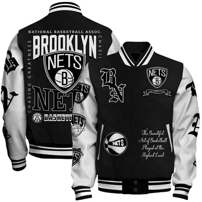 LIMITED EDITION - NEW CUSTOMIZED NBA25 BNE BROOKLYN NETS BASEBALL JACKET, SATIN VARSITY JACKET