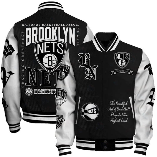 LIMITED EDITION - NEW CUSTOMIZED NBA25 BNE BROOKLYN NETS BASEBALL JACKET, SATIN VARSITY JACKET