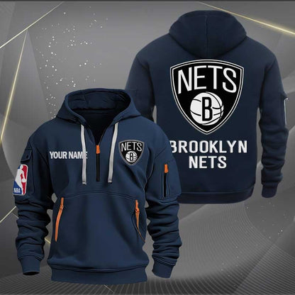 [HOT DEAL] NEW CUSTOMIZED NBA25 BN BROOKLYN NETS QUARTER ZIP HOODIE