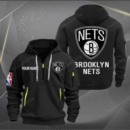 [HOT DEAL] NEW CUSTOMIZED NBA25 BN BROOKLYN NETS QUARTER ZIP HOODIE