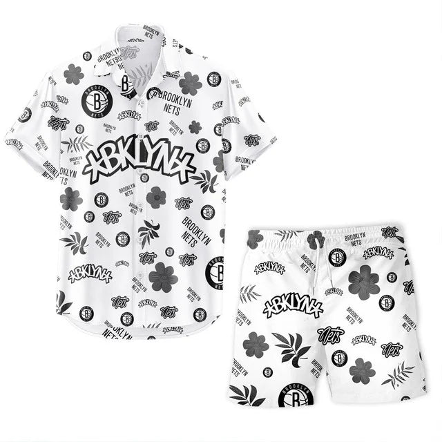 LIMITED EDITION - NEW CUSTOMIZED NBA25 BNE BROOKLYN NETS UNISEX HAWAIIAN SHIRT & SHORTS SET