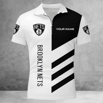 LIMITED EDITION - NEW CUSTOMIZED NBA25 BN BROOKLYN NETS ZIP POLO SHIRT