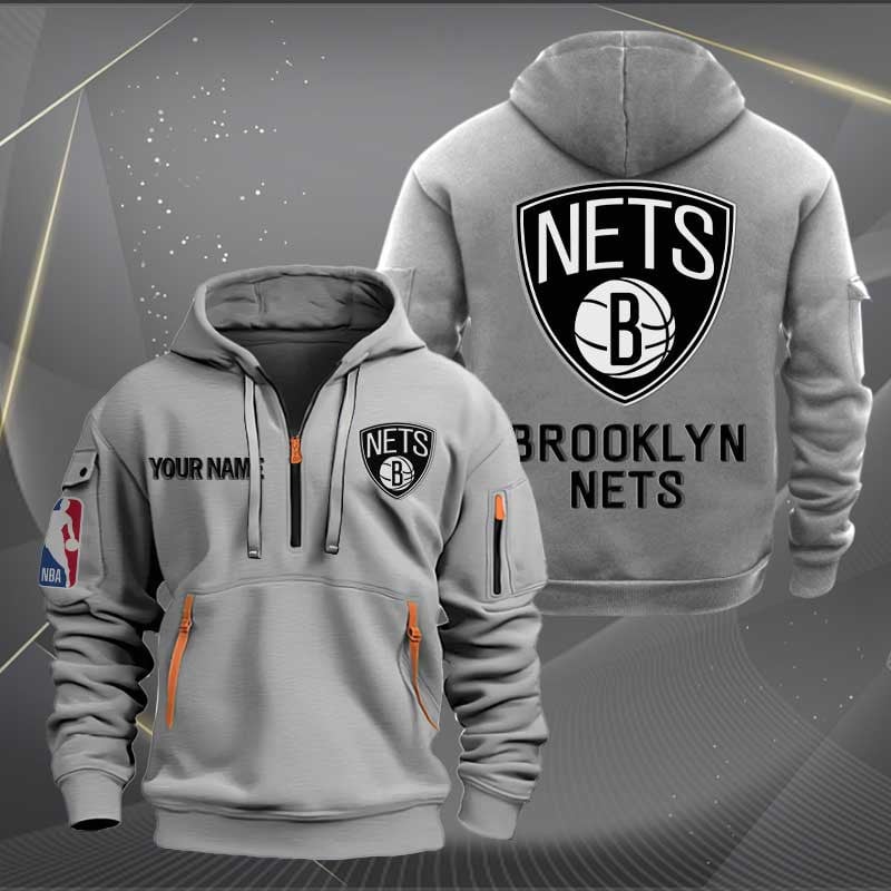 [HOT DEAL] NEW CUSTOMIZED NBA25 BN BROOKLYN NETS QUARTER ZIP HOODIE