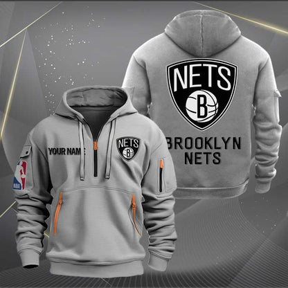 [HOT DEAL] NEW CUSTOMIZED NBA25 BN BROOKLYN NETS QUARTER ZIP HOODIE
