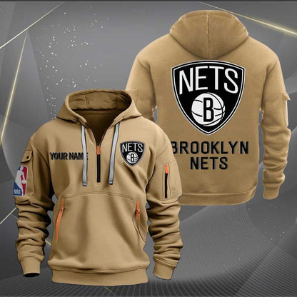 [HOT DEAL] NEW CUSTOMIZED NBA25 BN BROOKLYN NETS QUARTER ZIP HOODIE