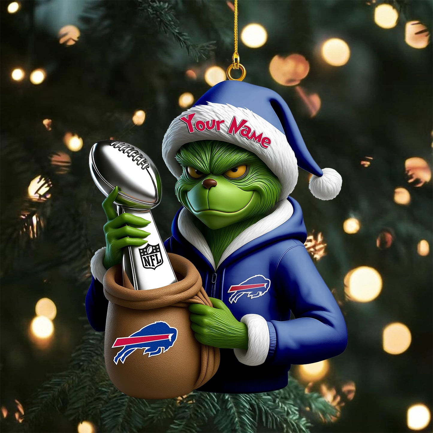 LIMITED EDITION - NEW CUSTOMIZED NFL03 BFB BUFFALO BILLS THE GRINCH ACRYLIC ORNAMENT