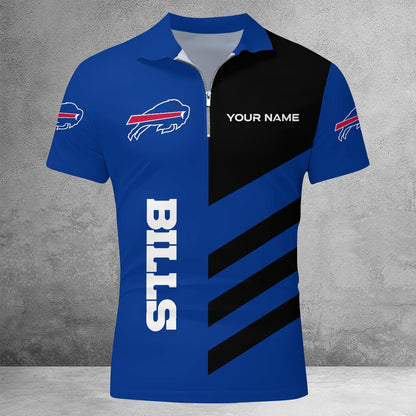 LIMITED EDITION - NEW CUSTOMIZED NFL03 BFB BUFFALO BILLS ZIP POLO SHIRT