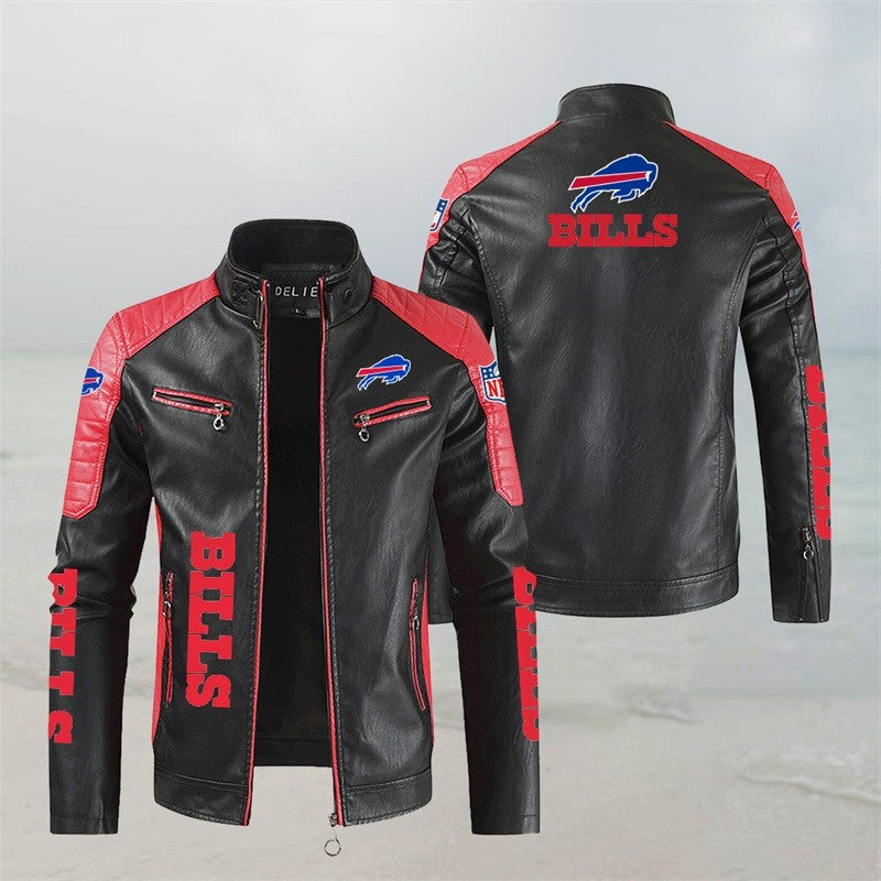 LIMITED EDITION - NEW CUSTOMIZED NFL03 BFB BUFFALO BILLS LEATHER BIKER JACKET