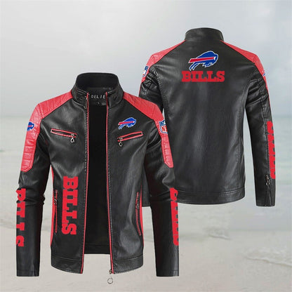 LIMITED EDITION - NEW CUSTOMIZED NFL03 BFB BUFFALO BILLS LEATHER BIKER JACKET
