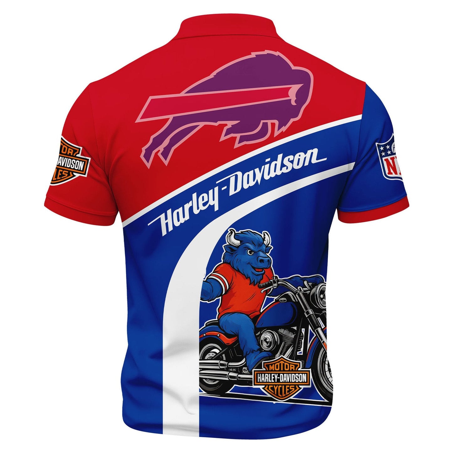 LIMITED EDITION - NEW CUSTOMIZED NFL03 BFB BUFFALO BILLS HARLEY-DAVIDSON POLO WITH ZIPPER SHIRT