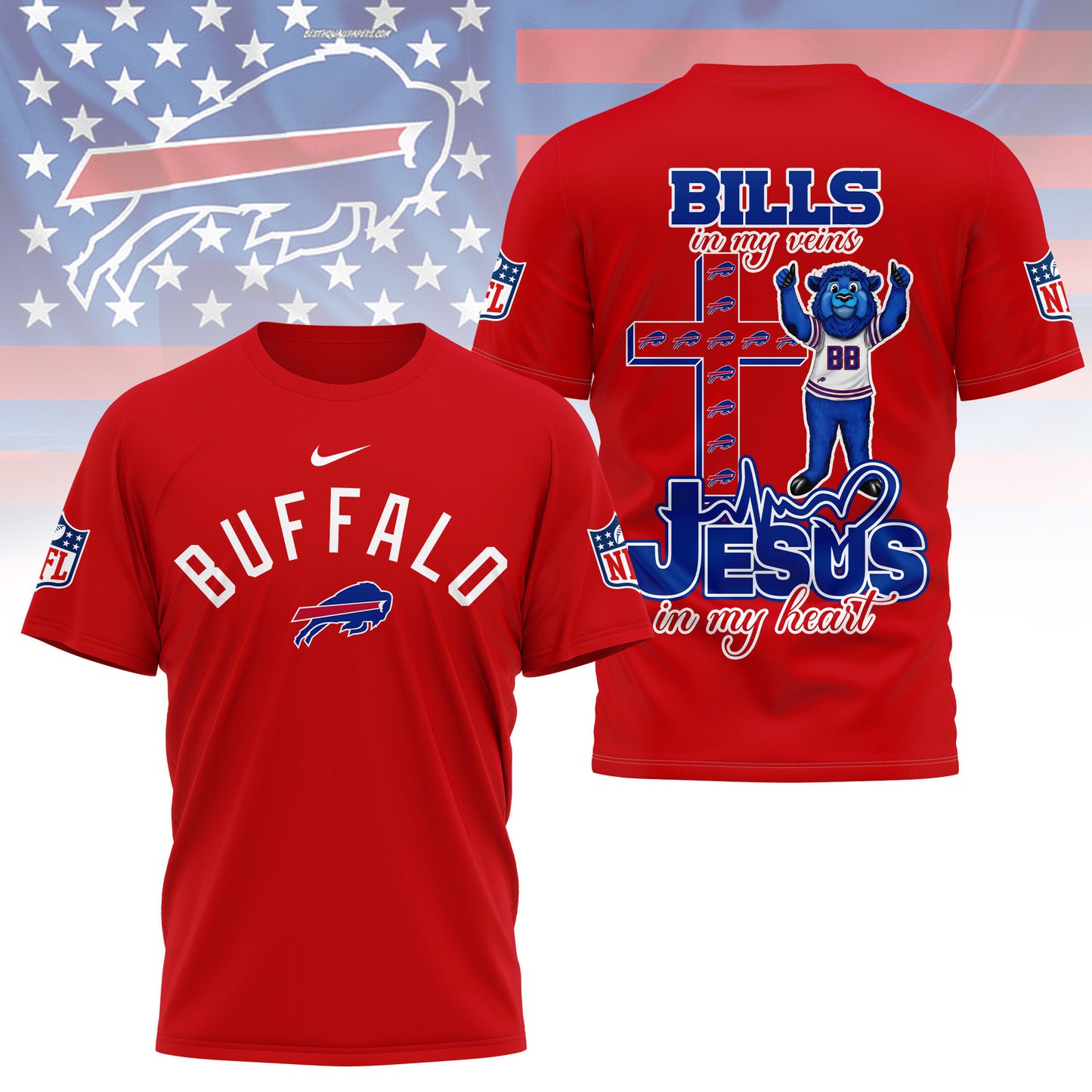 LIMITED EDITION - NEW CUSTOMIZED NFL03 BFB BUFFALO BILLS T-SHIRT | MULTIPLE COLORS AVAILABLE