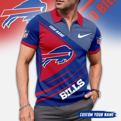 LIMITED EDITION - NEW CUSTOMIZED NFL03 BFB BUFFALO BILLS ZIP POLO SHIRT