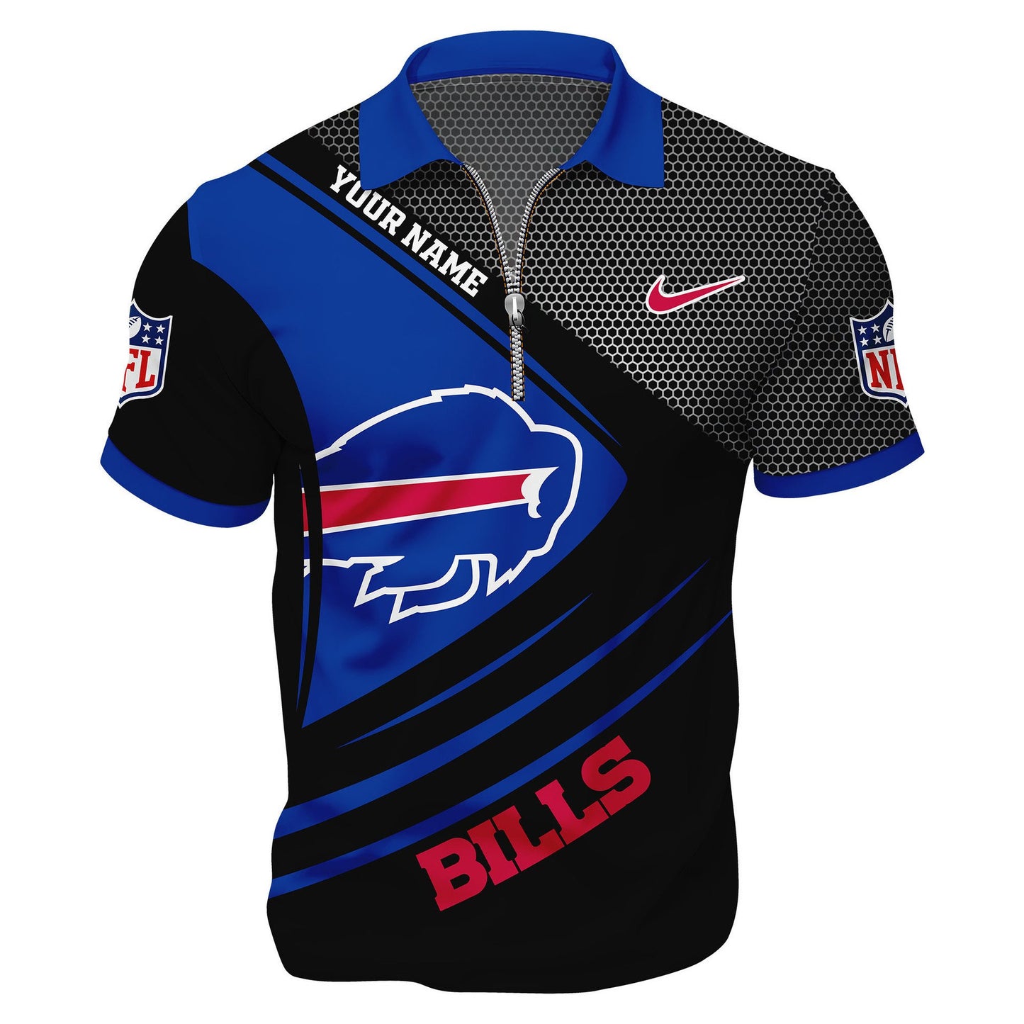 LIMITED EDITION - NEW CUSTOMIZED NFL03 BFB BUFFALO BILLS HARLEY-DAVIDSON POLO WITH ZIPPER SHIRT