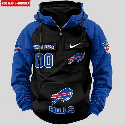 LIMITED EDITION - NEW CUSTOMIZED NFL03 BFB BUFFALO BILLS QUARTER ZIP HOODIE