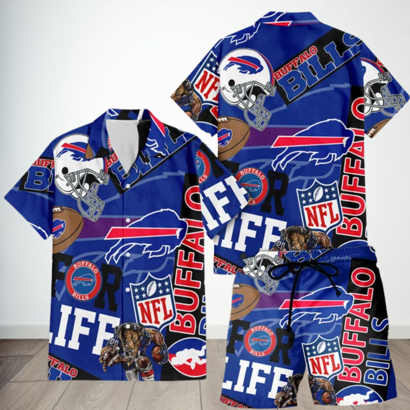 LIMITED EDITION - NEW CUSTOMIZED NFL03 BFB BUFFALO BILLS UNISEX HAWAIIAN SHIRT & SHORTS SET