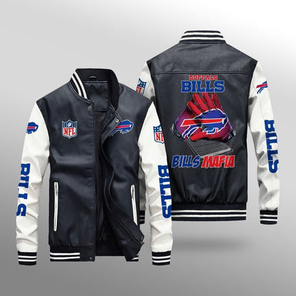 LIMITED EDITION - NEW CUSTOMIZED NFL03 BFB BUFFALO BILLS LEATHER BOMBER JACKET