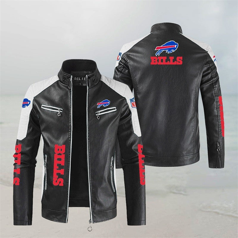 LIMITED EDITION - NEW CUSTOMIZED NFL03 BFB BUFFALO BILLS LEATHER BIKER JACKET