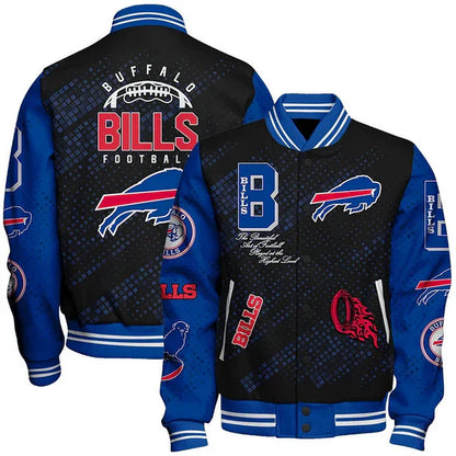 LIMITED EDITION - NEW CUSTOMIZED NFL03 BFB BUFFALO BILLS SATIN VARSITY JACKET & BASEBALL JACKET