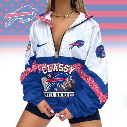 LIMITED EDITION - NEW CUSTOMIZED NFL03 BFB BUFFALO BILLS V-NECK ZIPPER SWEATSHIRT JACKET