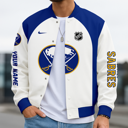 LIMITED EDITION - NEW CUSTOMIZED NHL28 BFS BUFFALO SABRES SATIN VARSITY JACKET & BASEBALL JACKET