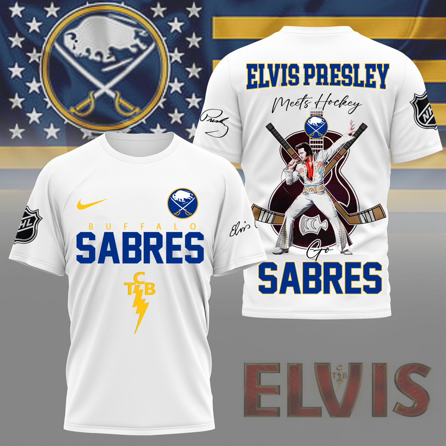 LIMITED EDITION - NEW CUSTOMIZED NHL28 BFS BUFFALO SABRES X ELVIS PRESLEY FAN 3D SHIRT